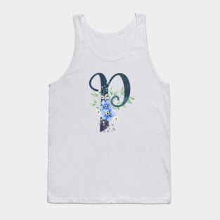 Floral Monogram P Wild Blue Flowers Tank Top